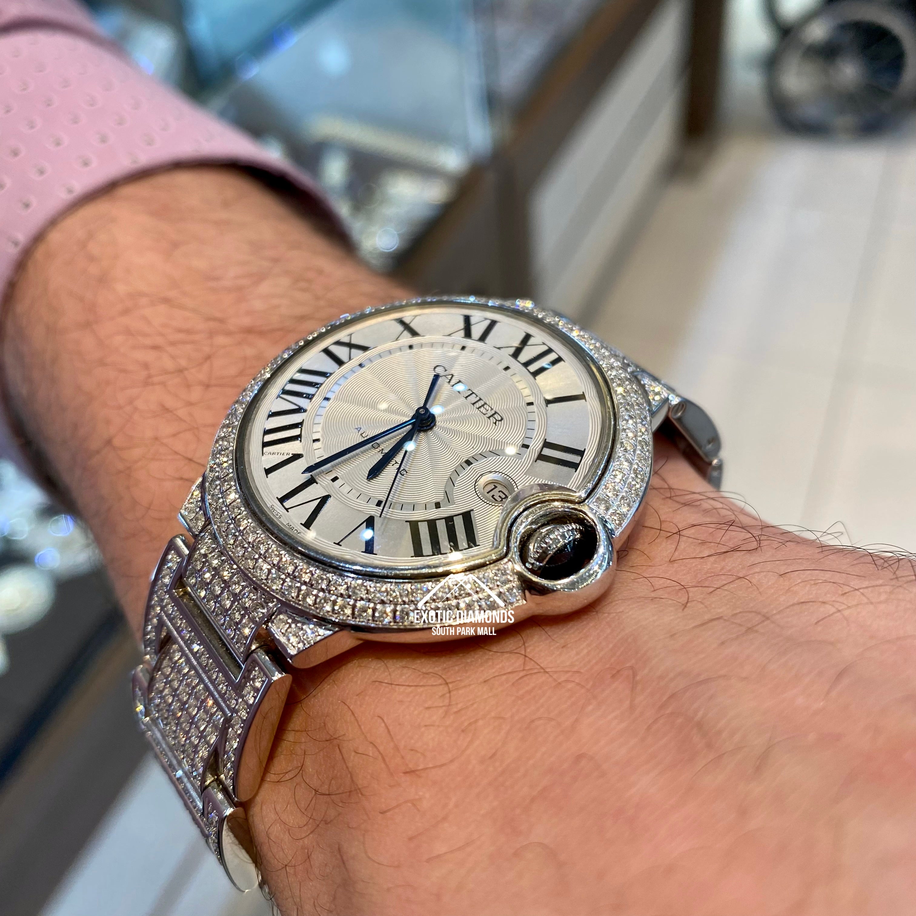 Ballon Blue De Cartier Watch 40MM With Custom Full Diamonds – Exotic  Diamonds