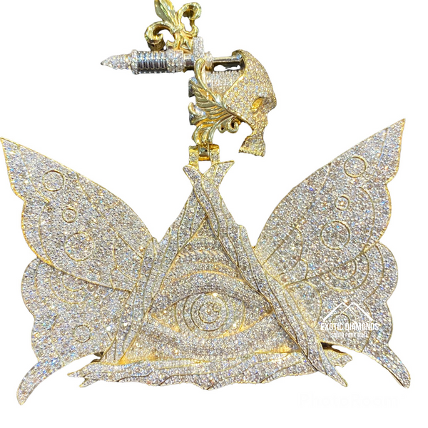Custom made logo pendant for customer Full Diamonds Butterfly with Tattoo Gun