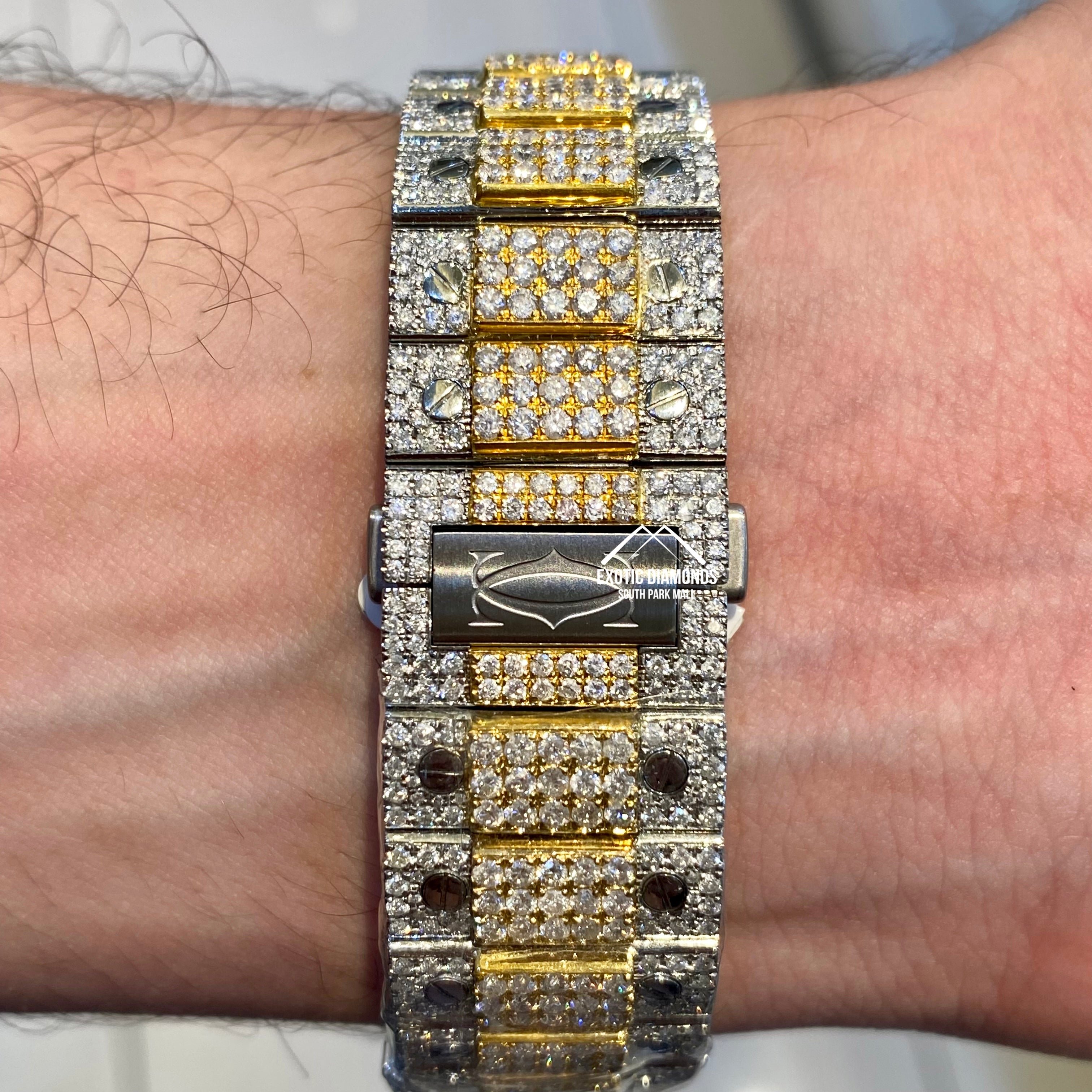 Cartier Santos Xl with Large Diamond Bezel and Raised Prong Setting Diamonds on Band