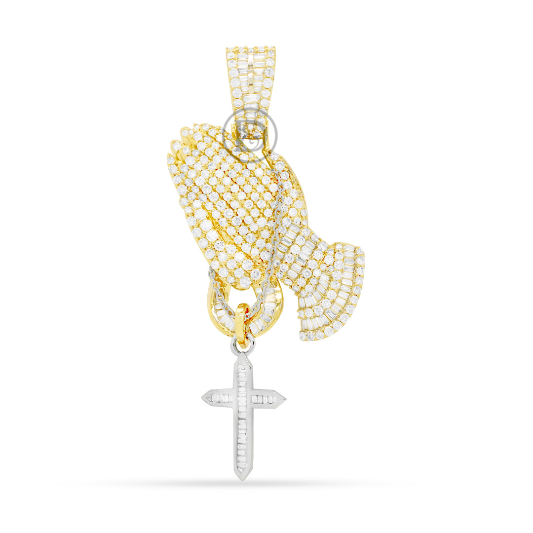 10K yellow gold praying hands pendant with 2.86 ct diamonds