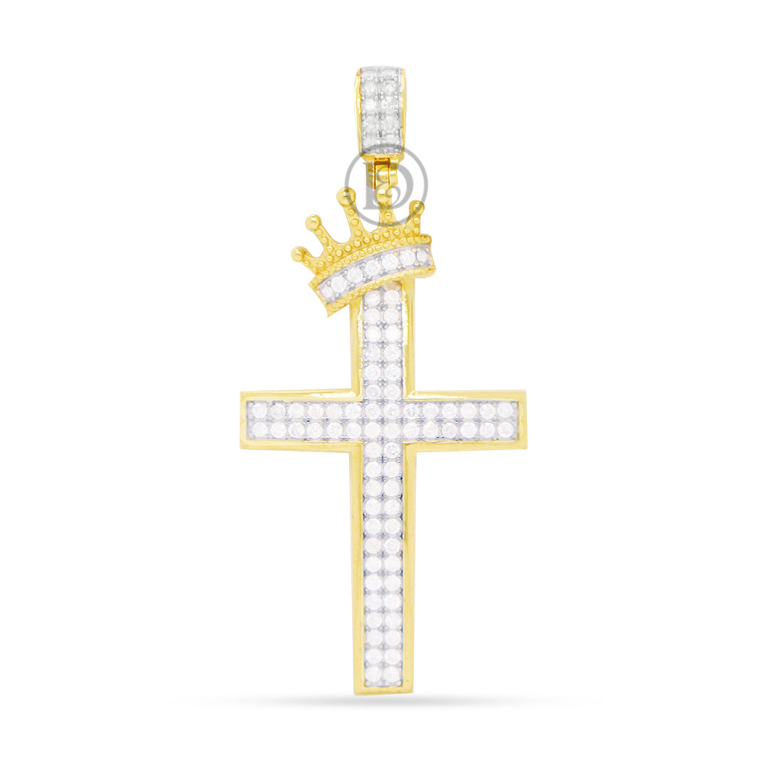10k yellow gold crown cross pendant 1.25ct diamonds