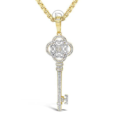 Diamond Key Pendant 1.01 CTW Round Cut 10K Yellow Gold