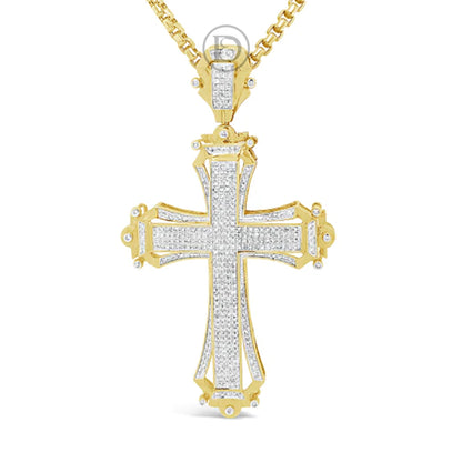 Diamond Cross Pendant 1.50 CTW Round Cut 10K Yellow Gold