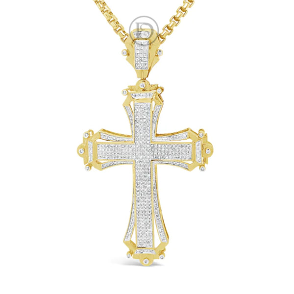 Diamond Cross Pendant 1.50 CTW Round Cut 10K Yellow Gold