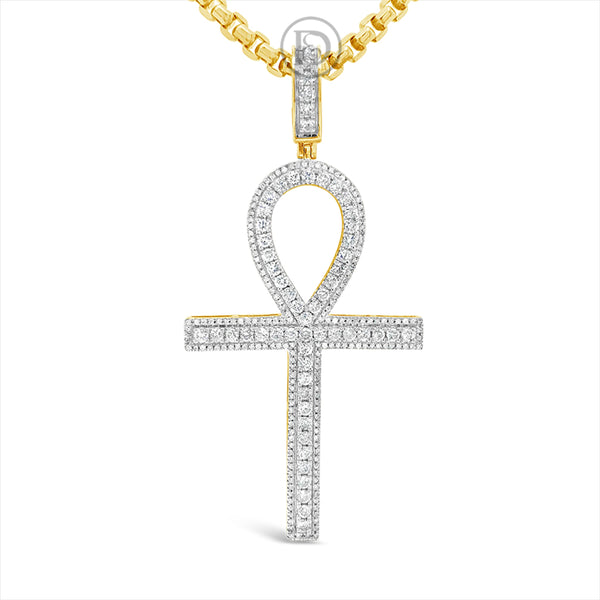 Diamond Cross Pendant 1.70 CTW Round Cut 10K Yellow Gold
