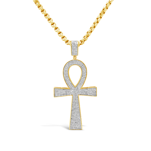 Diamond Cross Pendant .96 CTW Round Cut 10K Yellow Gold