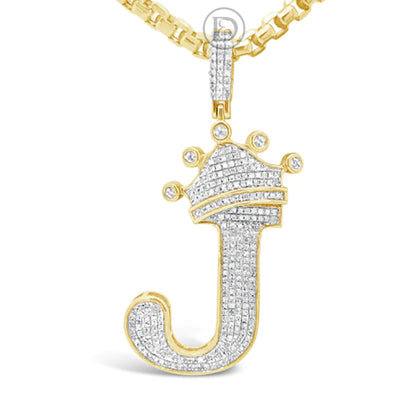 Diamond " crown J" Pendant .60 CTW Round Cut 10K Yellow Gold