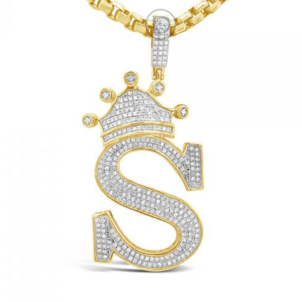 Diamond "Crown S" Pendant 1 CTW Round Cut 10K Yellow Gold