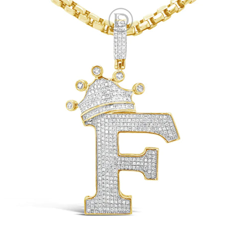 Diamond "Crown F" Pendant .72 CTW Round Cut 10K Yellow Gold