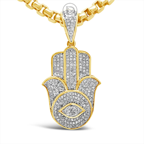 Diamond Hamsa Pendant .39 CTW Round Cut 10K Yellow Gold