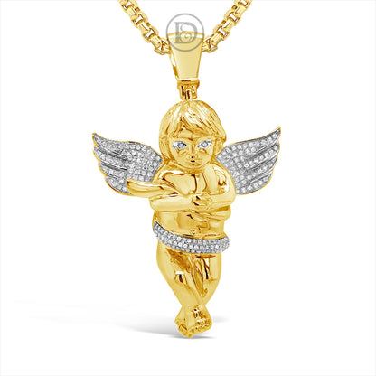 Diamond Angel Pendant .75 CTW Round Cut 10K Yellow Gold