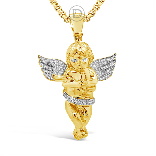 Diamond Angel Pendant .75 CTW Round Cut 10K Yellow Gold