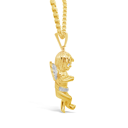 Diamond Angel Pendant .75 CTW Round Cut 10K Yellow Gold