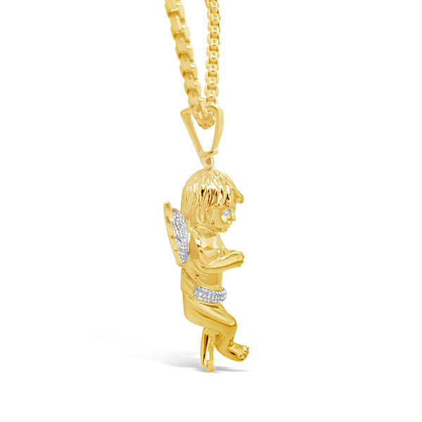 Diamond Angel Pendant .75 CTW Round Cut 10K Yellow Gold