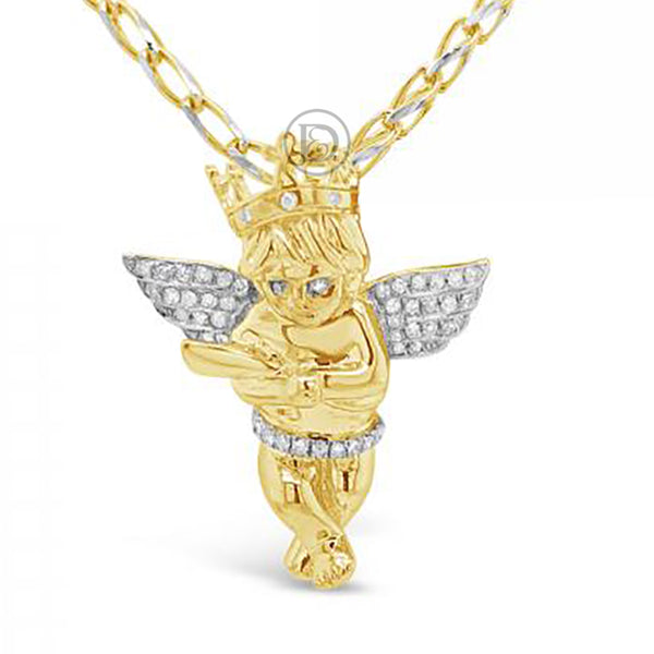 Diamond Angel Pendant .21 CTW Round Cut 10K Yellow Gold