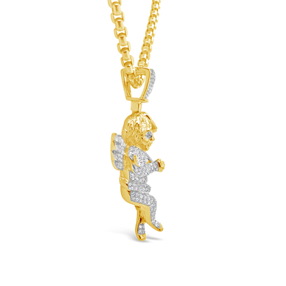 Diamond Angel Pendant 1.27 CTW Round Cut 10K Yellow Gold