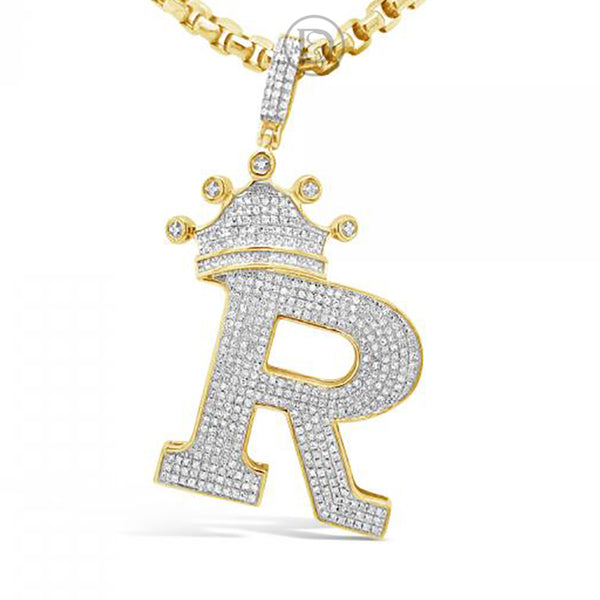 Diamond "Crown R" Pendant .65 CTW Round Cut 10K Yellow Gold