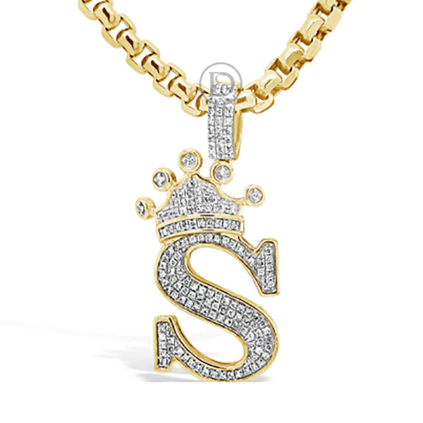 Diamond "Crown S" Pendant .35 CTW Round Cut 10K Yellow Gold