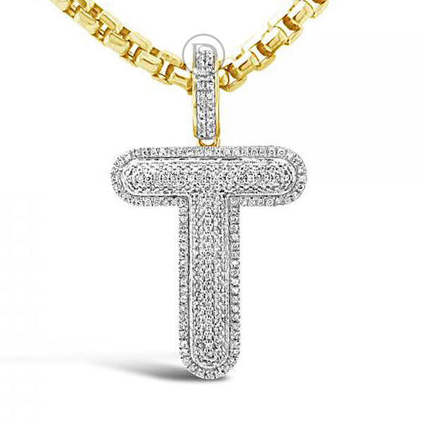 Diamond "T" Pendant .65 CTW Round Cut 10K Yellow Gold