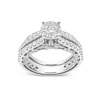 Diamond Halo Engagement Ring 1.58 CTW White Gold Bridal Set