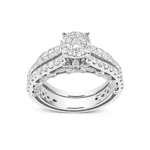 Diamond Halo Engagement Ring 1.58 CTW White Gold Bridal Set
