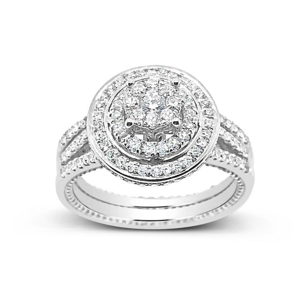 Diamond Halo Engagement Ring .78 CTW Round Cut 14K White Gold Bridal Set