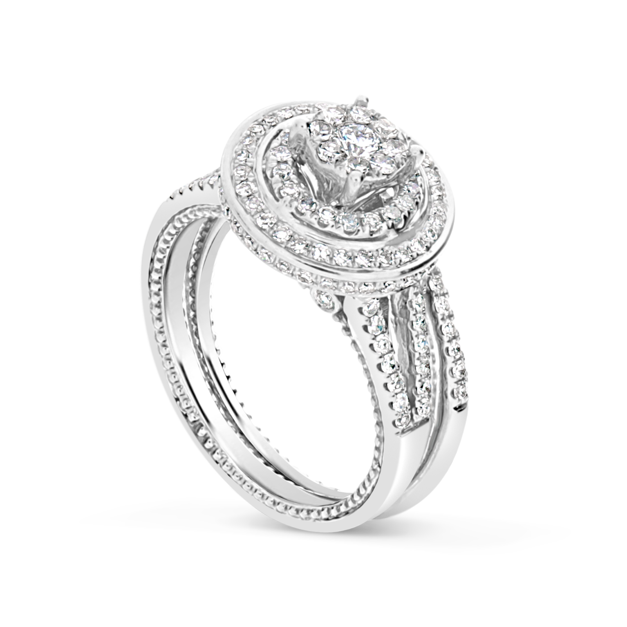 Diamond Halo Engagement Ring .78 CTW Round Cut 14K White Gold Bridal Set