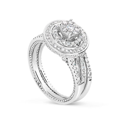 Diamond Halo Engagement Ring .78 CTW Round Cut 14K White Gold Bridal Set