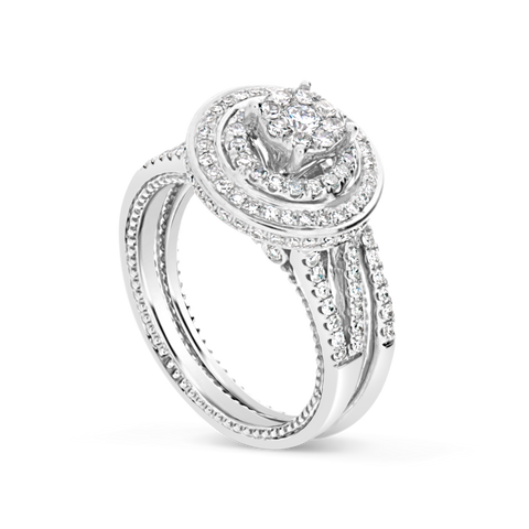 Diamond Halo Engagement Ring .78 CTW Round Cut 14K White Gold Bridal Set