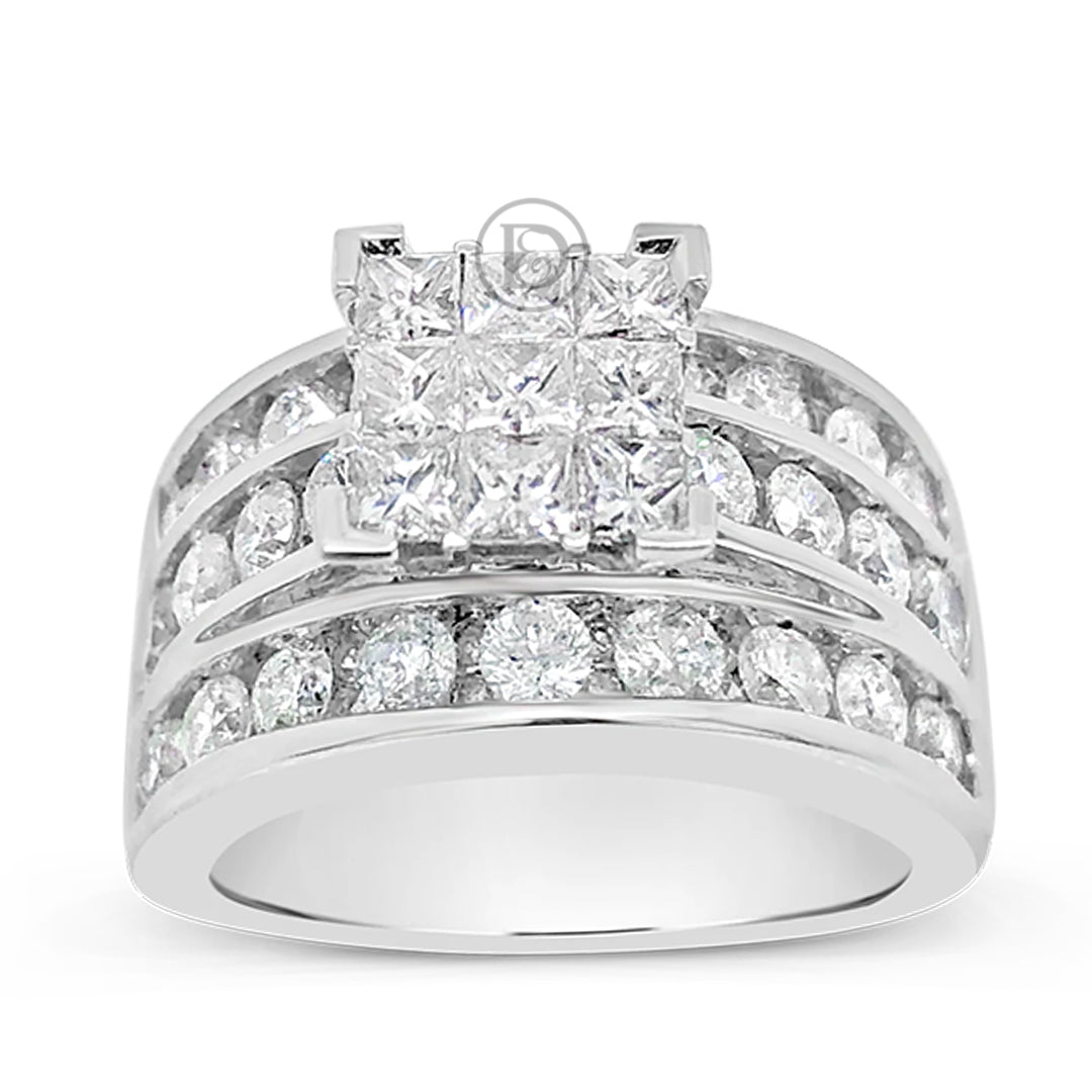 Diamond Ring 2.79 CTW Princess Cut w/ Round Cut 14K White Gold