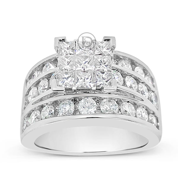Diamond Ring 2.79 CTW Princess Cut w/ Round Cut 14K White Gold