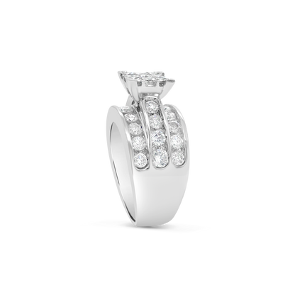 Diamond Ring 2.79 CTW Princess Cut w/ Round Cut 14K White Gold