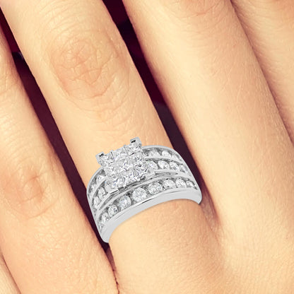 Diamond Ring 2.79 CTW Princess Cut w/ Round Cut 14K White Gold