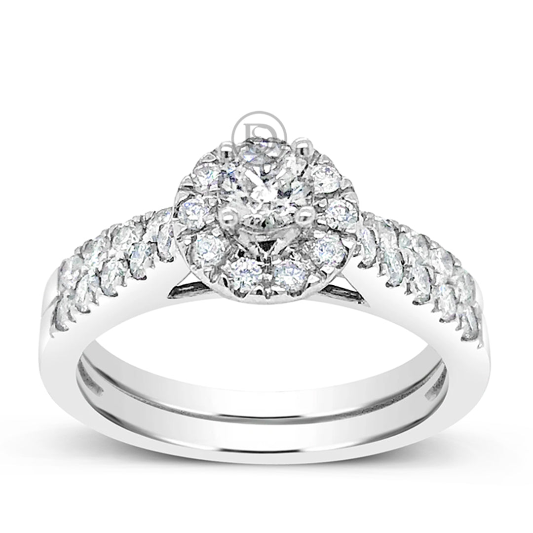 Diamond Halo Engagement Ring .94 CTW Round Cut 14K White Gold