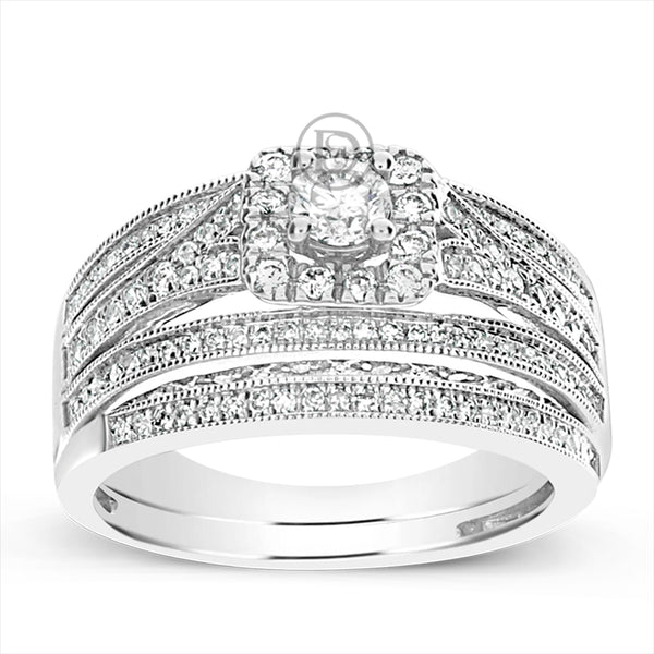 Diamond Halo Engagement Ring .82 CTW Round Cut 14K White Gold