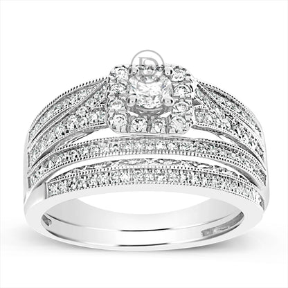 Diamond Halo Engagement Ring .82 CTW Round Cut 14K White Gold