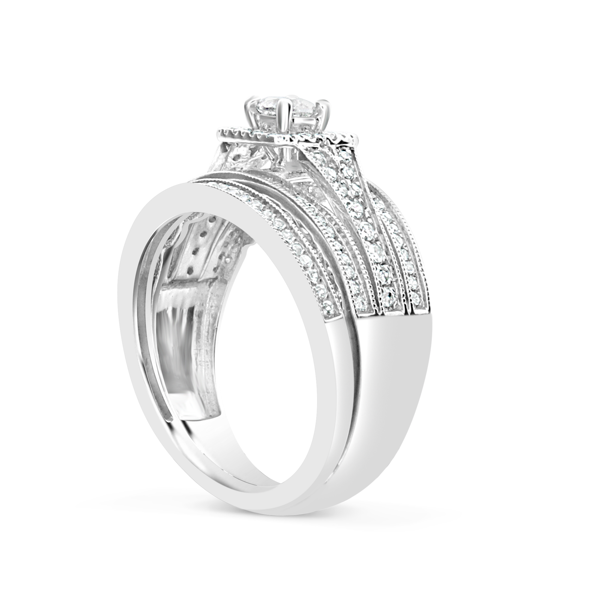 Diamond Halo Engagement Ring .82 CTW Round Cut 14K White Gold