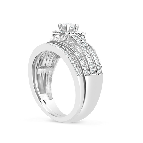 Diamond Halo Engagement Ring .82 CTW Round Cut 14K White Gold