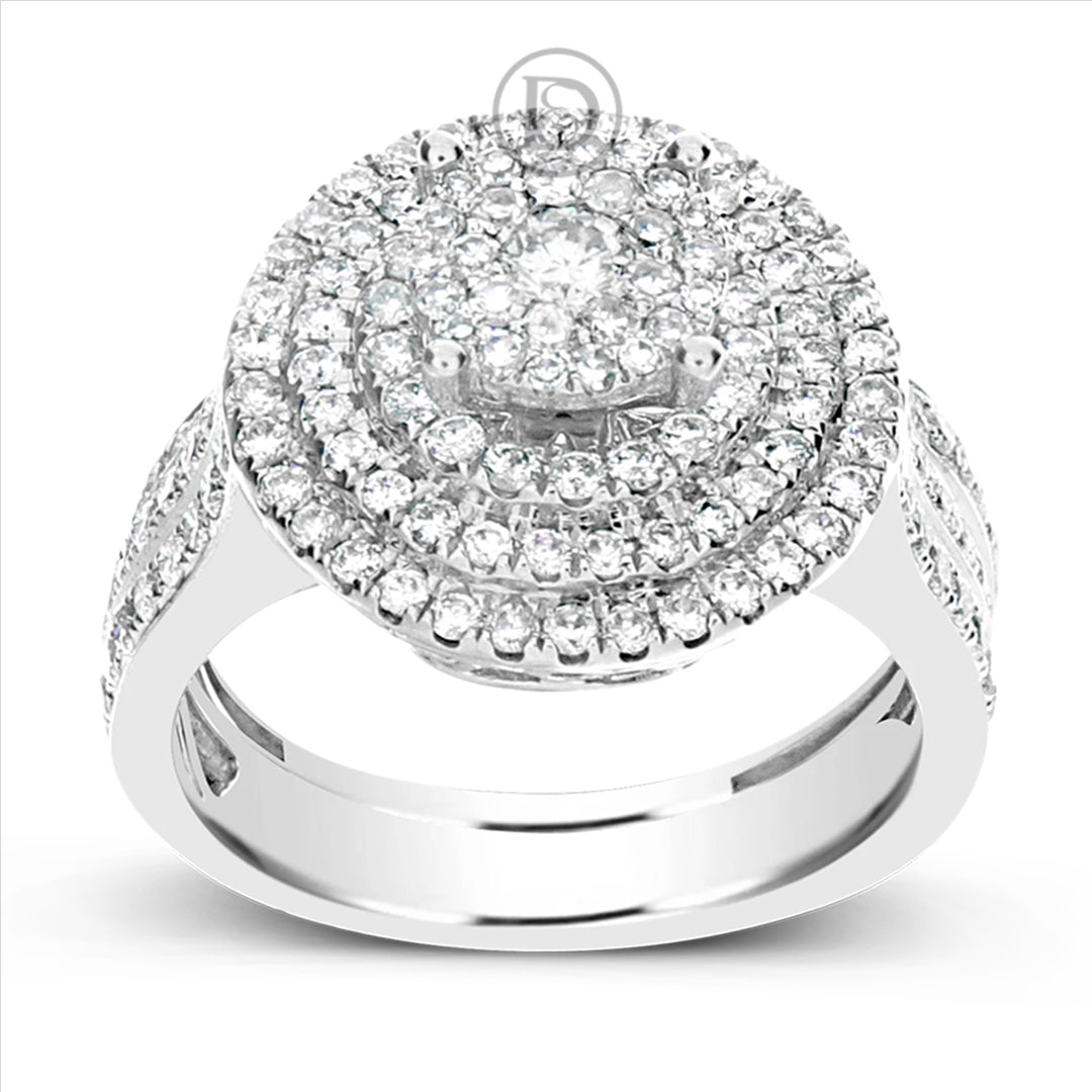 Diamond Halo Engagement Ring 1.46 CTW Round Cut 14K White Gold