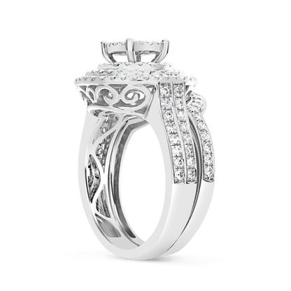 Diamond Halo Engagement Ring 1.46 CTW Round Cut 14K White Gold