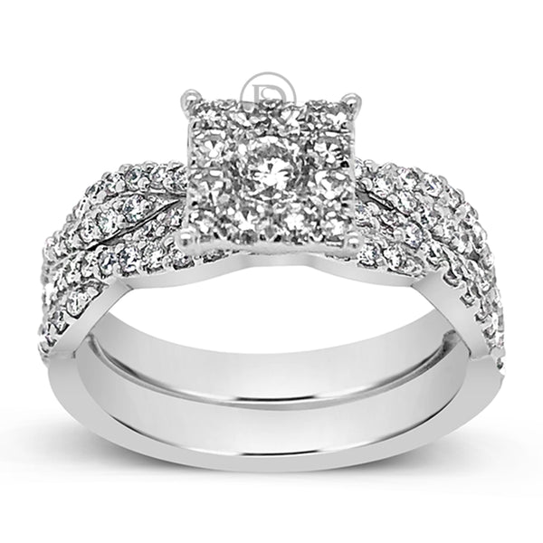Diamond Halo Engagement Ring .93 CTW Round Cut 14K White Gold
