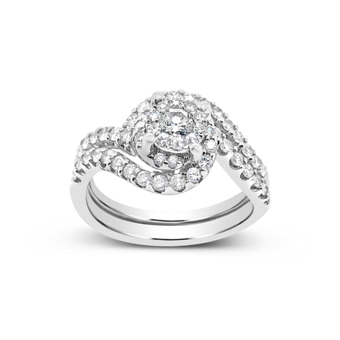 Diamond Halo Engagement Ring .96 CTW Round Cut 14K White Gold