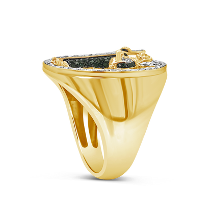 Green & White Diamond St. Jude Ring .70 CTW Round Cut 10K Yellow Gold
