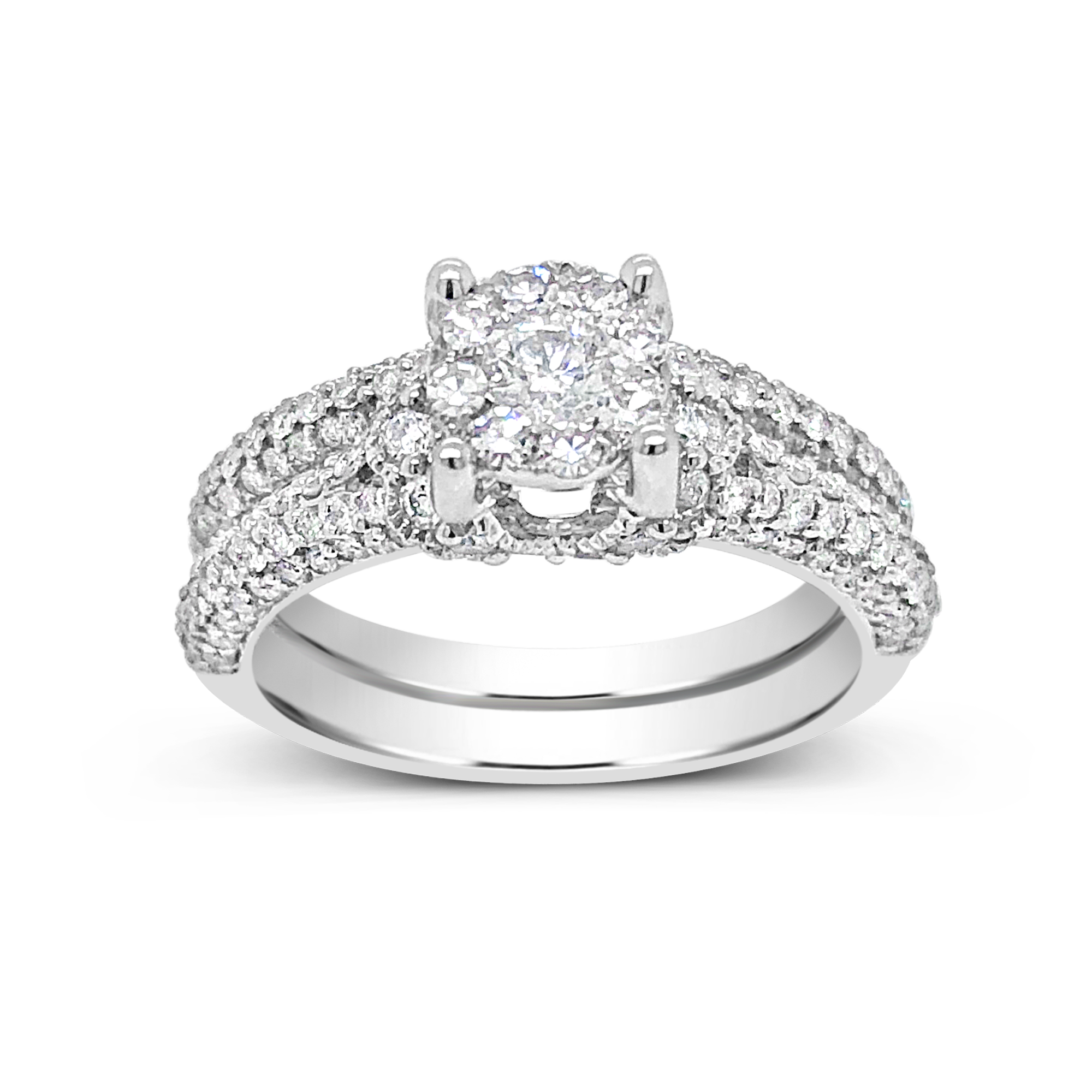 Diamond Halo Engagement Ring 1.19 CTW Round Cut 14K White Gold