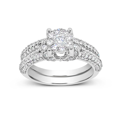 Diamond Halo Engagement Ring 1.19 CTW Round Cut 14K White Gold