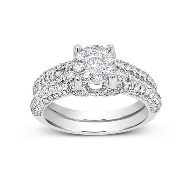 Diamond Halo Engagement Ring 1.19 CTW Round Cut 14K White Gold