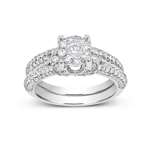 Diamond Halo Engagement Ring 1.19 CTW Round Cut 14K White Gold