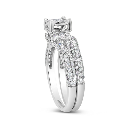 Diamond Halo Engagement Ring 1.19 CTW Round Cut 14K White Gold