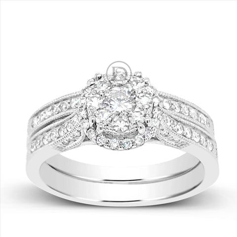 Diamond Halo Engagement Ring .62 CTW Round Cut 14K White Gold