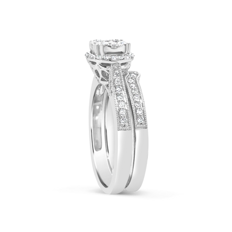 Diamond Halo Engagement Ring .62 CTW Round Cut 14K White Gold